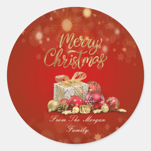 Red Christmas Balls,Presents Merry Christmas Classic Round Sticker (Front)