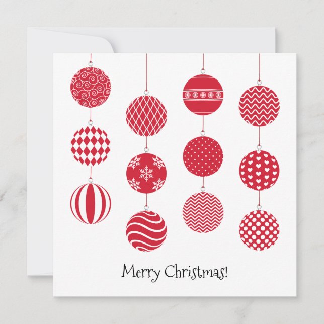 Red Christmas Balls Square Card (Front)