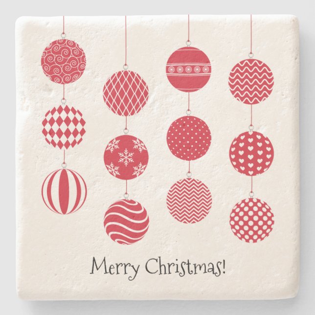 Red Christmas Balls Stone Coaster (Front)