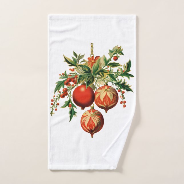 Red Christmas Baubles avec Holly Festive (Serviette à main)
