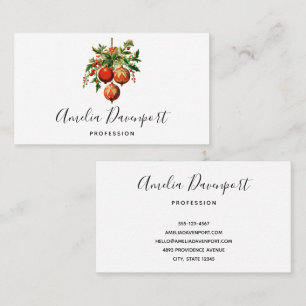 Red Christmas Baubles with Holly Festive Business Card