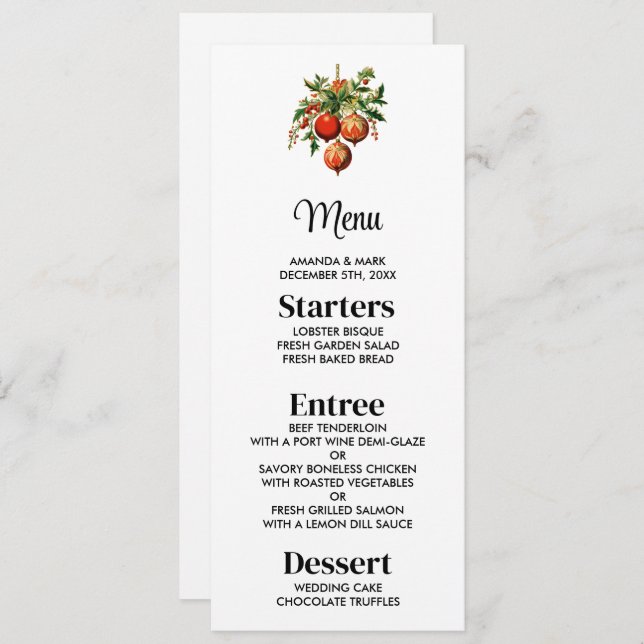 Red Christmas Baubles with Holly Festive Invitation (Front/Back)