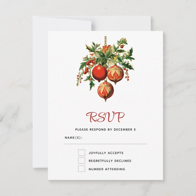 Red Christmas Baubles with Holly Festive RSVP Card (Front)