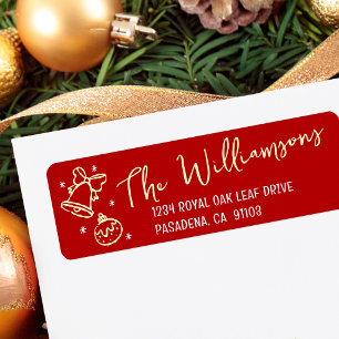 Red Christmas Bell Gold Hand Drawn Doodles Script