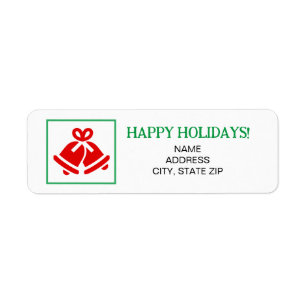 Red Christmas Bells Holiday Return Address Label