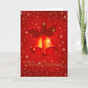 Red Christmas Bells With personalized Greetings Holiday Card