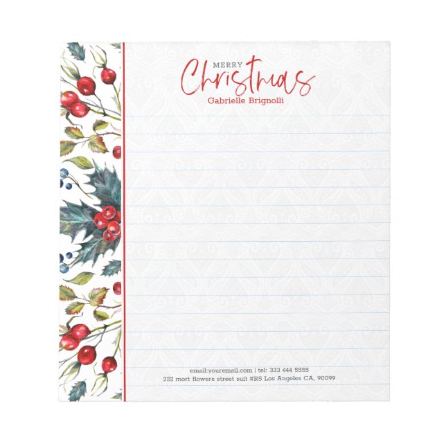 Red Christmas berries and green winter foliage Notepad (Front)