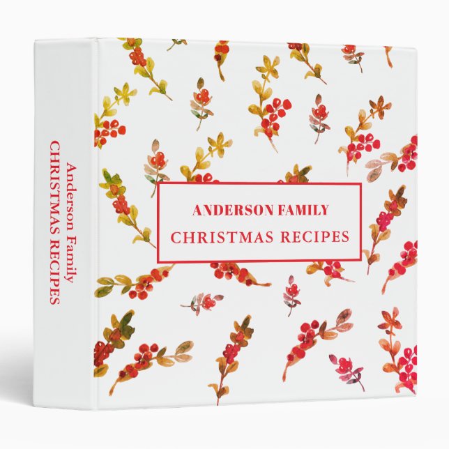 Red Christmas Berries Family Recipes  Binder (Front/Spine)