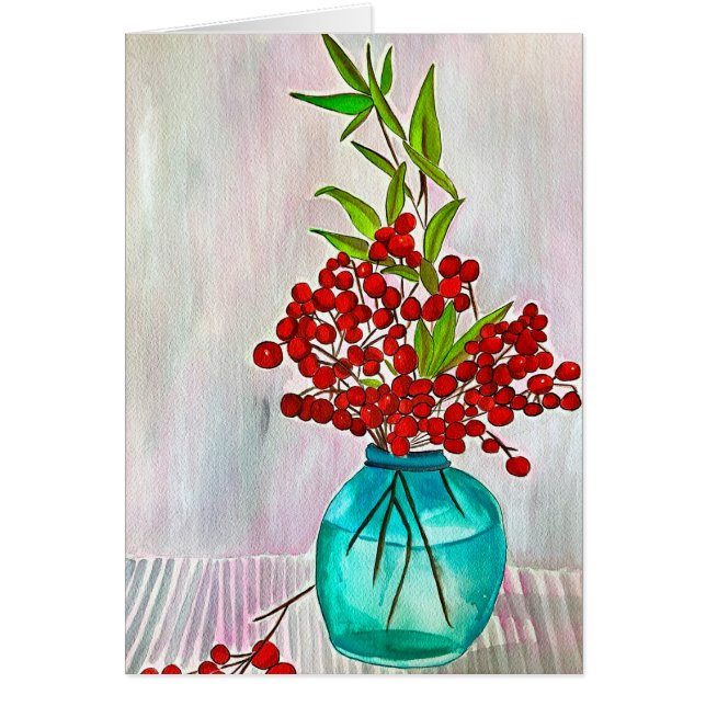 Red Christmas Berries watercolor fine art (Front)