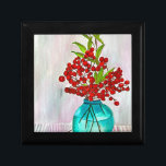 Red Christmas Berries watercolor fine art Gift Box<br><div class="desc">From an original watercolor painting by artist Sacha Grossel of red Christmas berries in a turquoise vase   still life fine art. Red and green Christmas colours this beautiful colourful cheerful artwork makes a beautiful gift for any time of the year.</div>