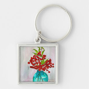 Red Christmas Berries watercolor fine art Keychain