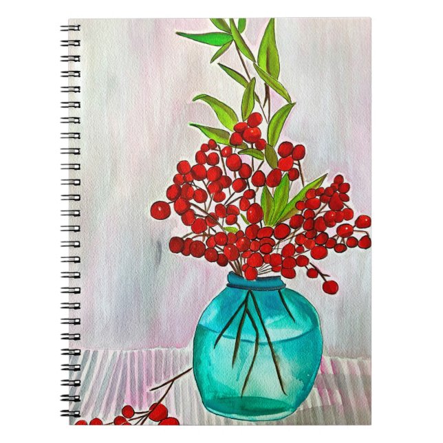 Red Christmas Berries watercolor fine art Notebook (Front)