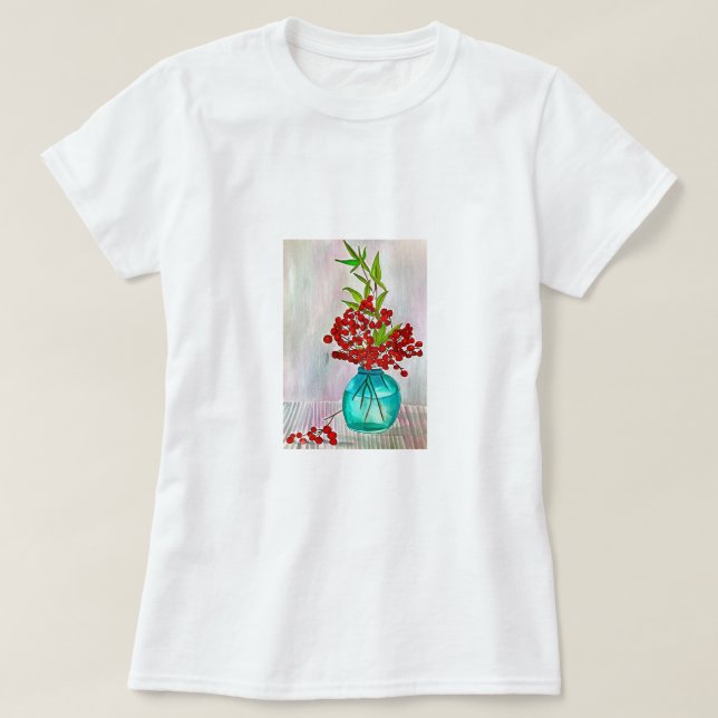 Red Christmas Berries watercolor fine art T-Shirt (Design Front)