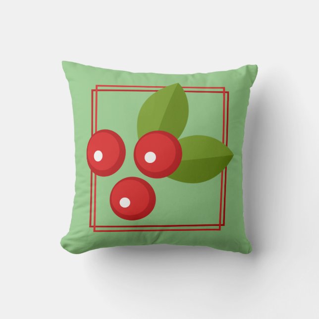 Red Christmas Berry Graphic Throw Pillow Customize (Front)
