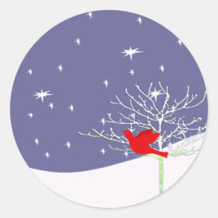 Red Christmas Bird Classic Round Sticker