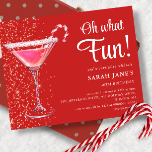 Red Christmas Birthday Cocktail Budget Invitation