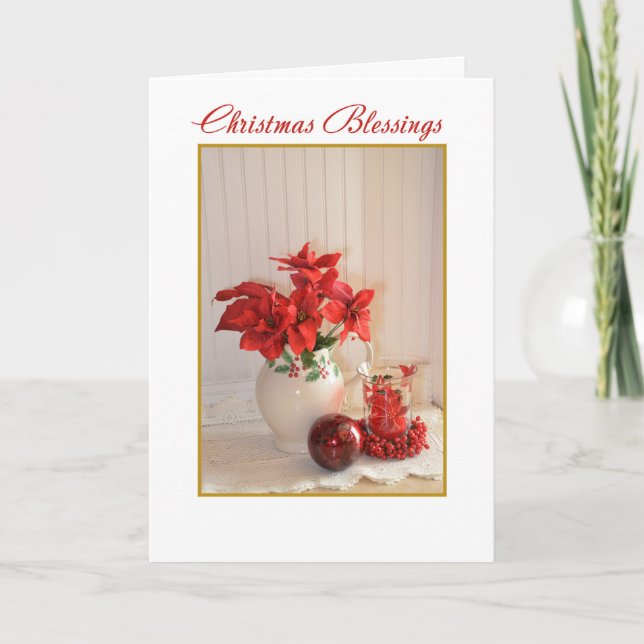 Red Christmas Blessings Holiday Card (Front)