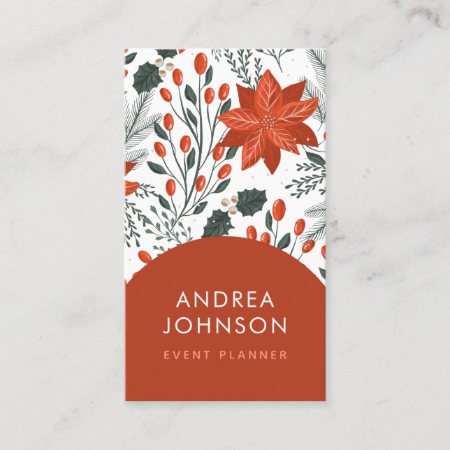 Red Christmas Botanical & Arch Berry Fruit Winter Business Card (Front)