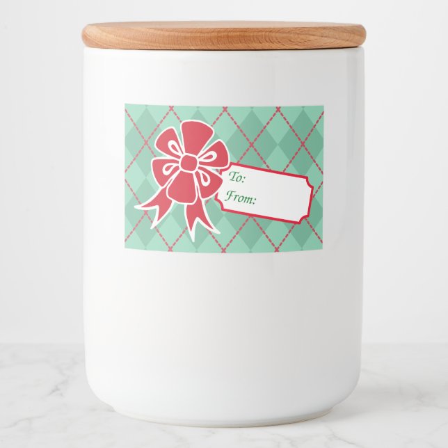 Red Christmas Bow Gift Tag Food Labels (Front)