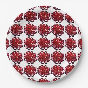Red Christmas Bow Shiny Holiday Ribbon Paper Plate