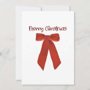 Red Christmas Bow with Merry Christmas Text Invitation