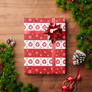 Red Christmas Bubbles and Snowflakes Pattern Wrapping Paper