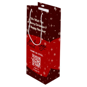 Red Christmas Business Logo QR Snowflake Wine Gift Bag