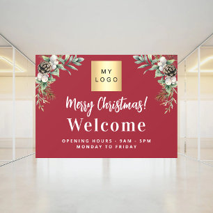 Red Christmas business logo welcome opening hours Window Cling