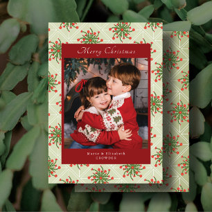 Red Christmas Cactus Floral Photo Christmas Holiday Card