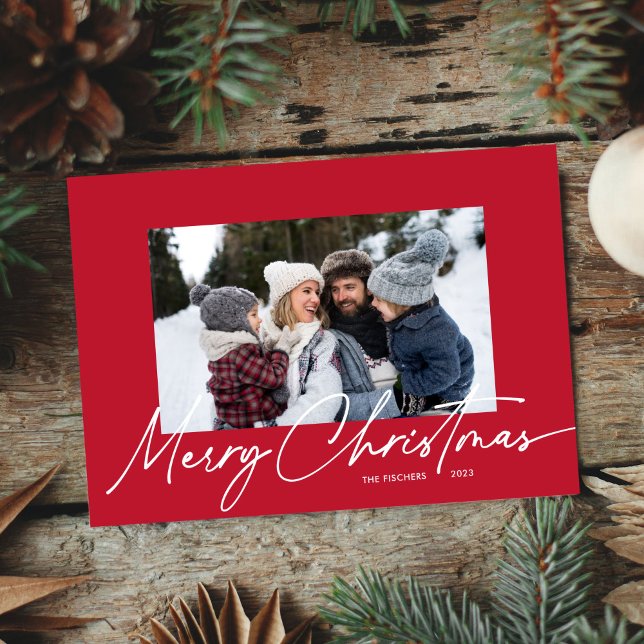 Red Christmas Calligraphy Script Simple Photo Holiday Card (Creator Uploaded)