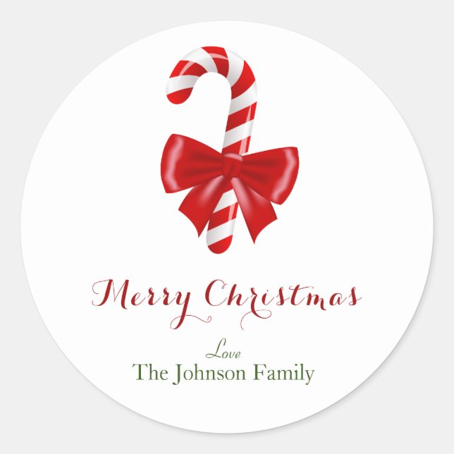 Red Christmas Candy Cane Design Classic Round Sticker (Front)