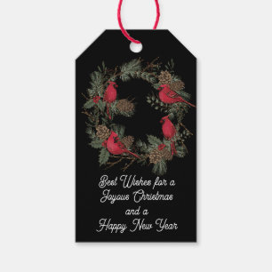 Red Christmas Cardinal and Wreath Gift Tags