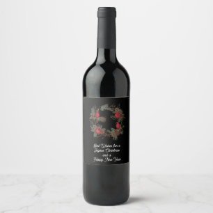 Red Christmas Cardinal and Wreath  Wine Label