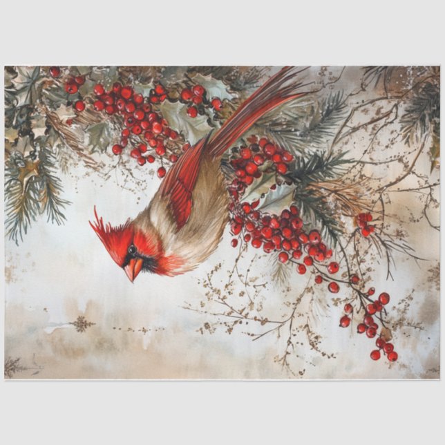 Red Christmas Cardinal Tissue Paper (Front)