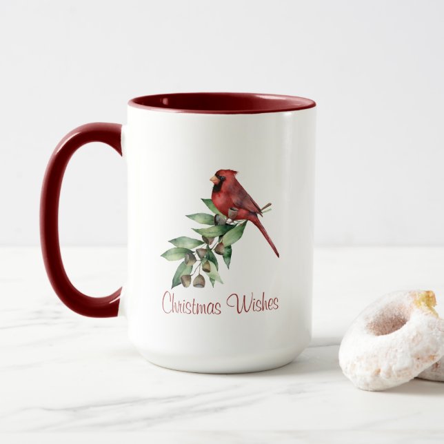 Red Christmas Cardinal with Greenery Mug (With Donut)