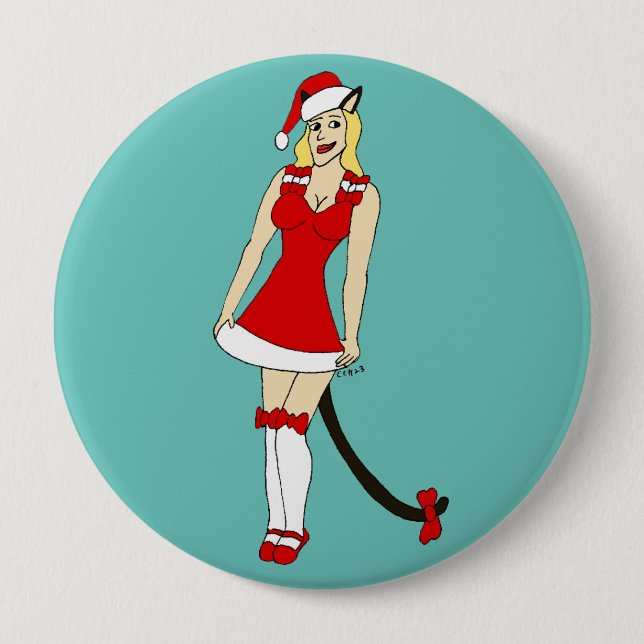 Red Christmas catgirl 4 Inch Round Button (Front)
