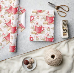 Red Christmas Cocoa Mug Pattern Wrapping Paper
