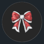 Red Christmas Coquette Bow Santa  Classic Round Sticker<br><div class="desc">Red Christmas Coquette Bow Santa</div>