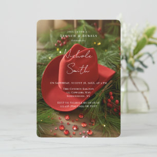 Red Christmas Cowboy Hat Brunch & Bubbly Invitation