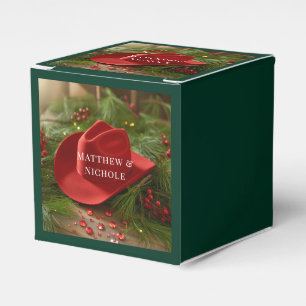 Red Christmas Cowboy Hat Wedding Favor Box