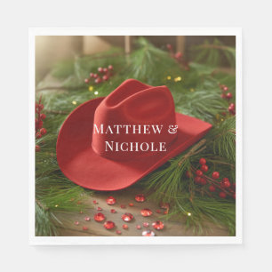 Red Christmas Cowboy Hat Wedding Napkin