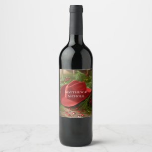 Red Christmas Cowboy Hat Wedding Wine Label
