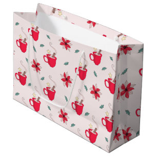 Red Christmas Cup poinsettia flowers Large Gift Bag