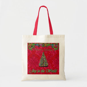 Red Christmas Damask Joy to the World Bag