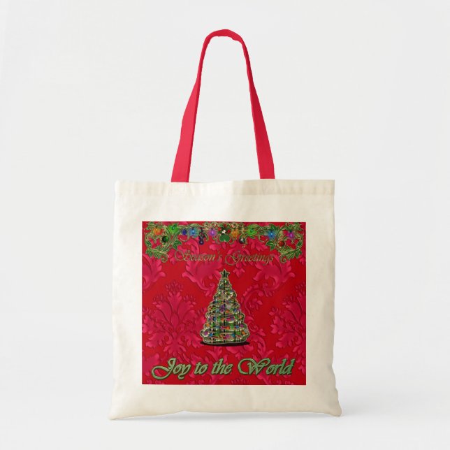 Red Christmas Damask Joy to the World Bag (Front)