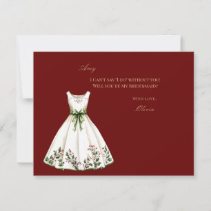 Red Christmas Decor Bridesmaid Proposal Card 