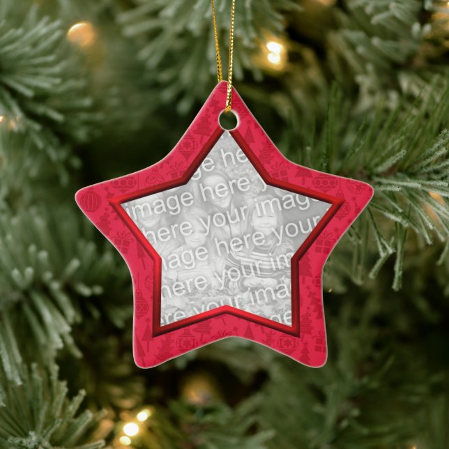 Red Christmas Decorative Star Photo Ceramic Ornament (Tree)
