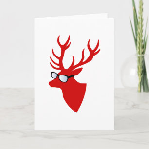 Red Christmas deer with nerd glasses Holiday Card