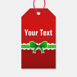 Red Christmas Design Green Ribbon Custom Text Gift Tags