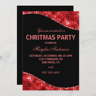 RED CHRISTMAS DISCO SHIMMER CUSTOM INVITATION